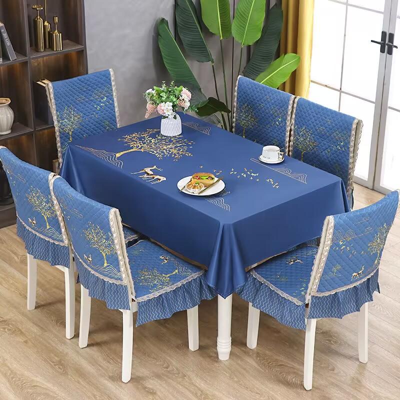 4-season Universal Chair Cover Non Slip Dining Table Fabric  Modern Blue Minimalist One Piece  Chair Cover  Chair Tablecloth