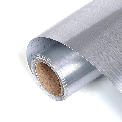 Stainless Steel Peel and Stick Brushed Silver Gold Metal Contact Paper Self Adhesive Vinyl Film Shelf Liner for Covering Backsplash Oven Dishwasher