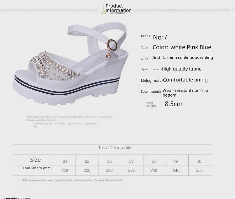 Γυναικεία Καλοκαιρινά Σανδάλια Σφήνα - Στρας, Με Μονό Κούμπωμα, Σχέδιο Peep Toe