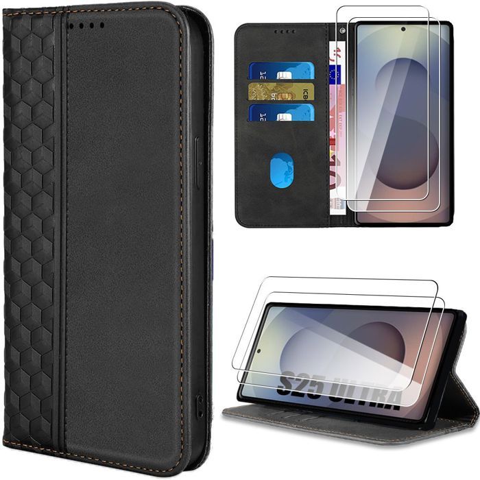 Coque de protection - BOOLING - Samsung Galaxy S25 Ultra - Antichoc - Synthécuir Luxe - Noir