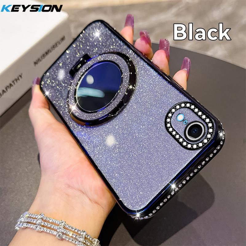 

KEYSION Розкішний Блискучий Магнітний Чохол з Самоцвітами для iPhone X XS Max XR Дзеркало для Макіяжу Кільце-Підставка Протиударна Задня Кришка for iPhone XR чорний