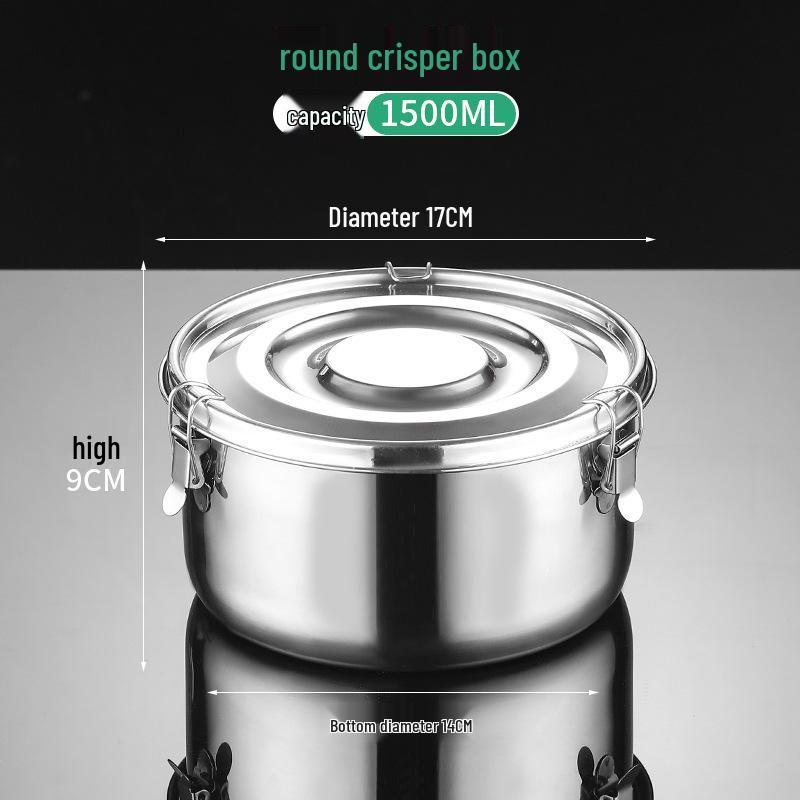 Stainless Steel Fresh-Keeping Refrigerator Storage Box with Sealed Lid for Fruit and Bento Portions.