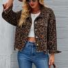 Womens Denim Cropped Jacket Leopard Print Streetwear Loose Fit Long Sleeve 2025