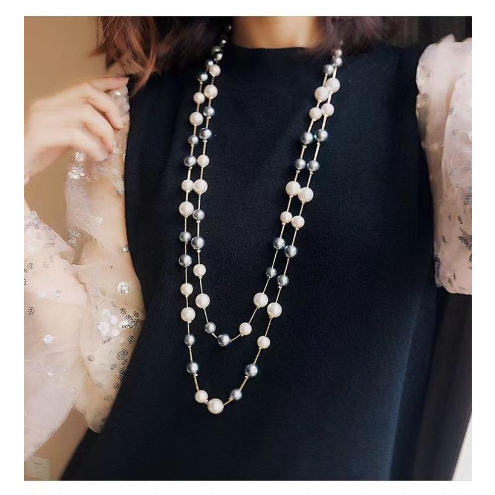 JMXD French Chic Elegant Womens Long Glass Pearl Layering Necklace Fashion Versatile Vintage Style Must Have Jewelry
