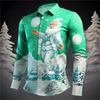 Men Button‑up Long Sleeve Shirt Festive Christmas‑snow‑village Art Motif Turn‑down Collar Year‑end Theme‑party Gathering Outfit
