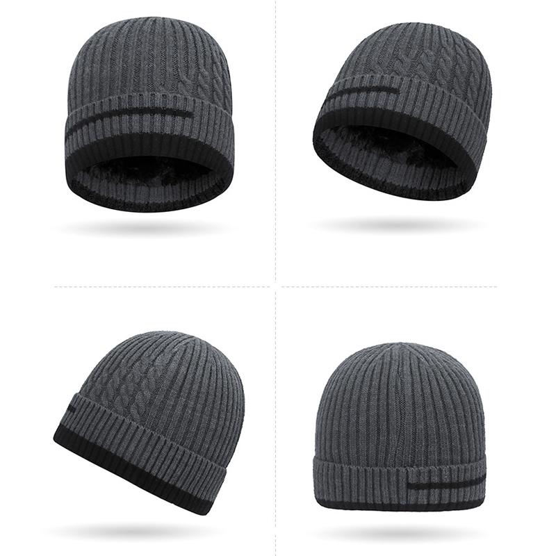 Winter Color-Matching Thick Cold-Proof Knitted Hat Two-Piece Set for Men Women Warm Ear Protection Wool Hat