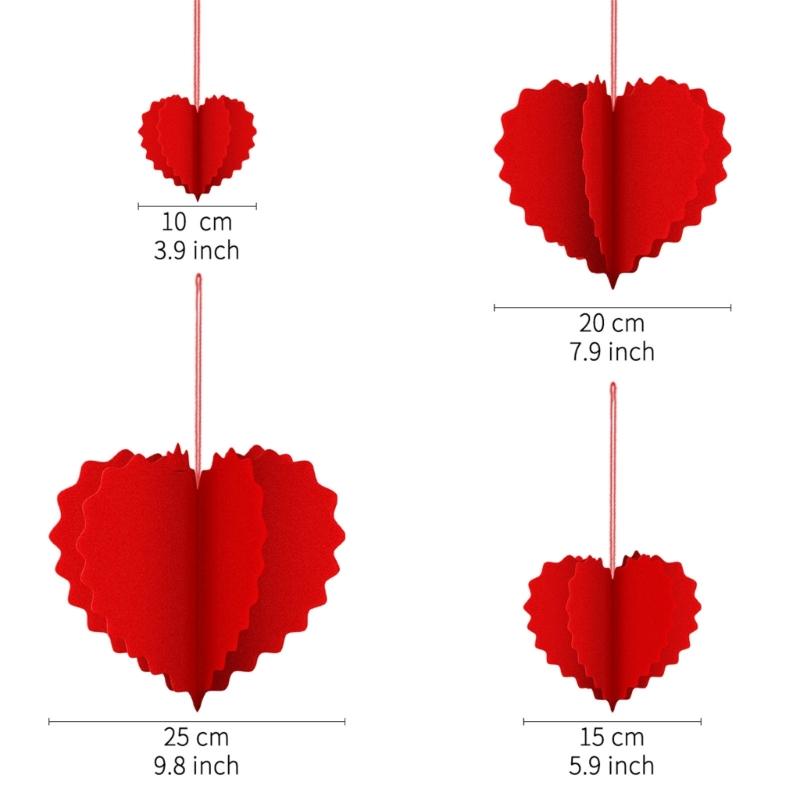 8Pcs Valentine's Day Heart Decoration Foldable Paper Heart Shape Ornament Easy Assembly for Wedding Party Decoration