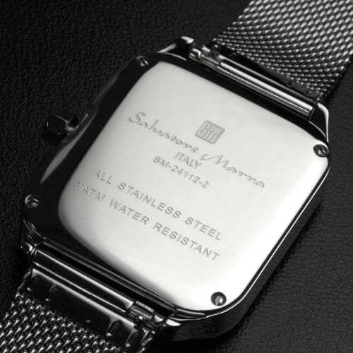 Salvatore Mara Watch Moon Phase Square Square Multi Calendar Business Formal Men's Stainless Steel Mesh Belt Limited Model Silver White SM24112-SSWHM