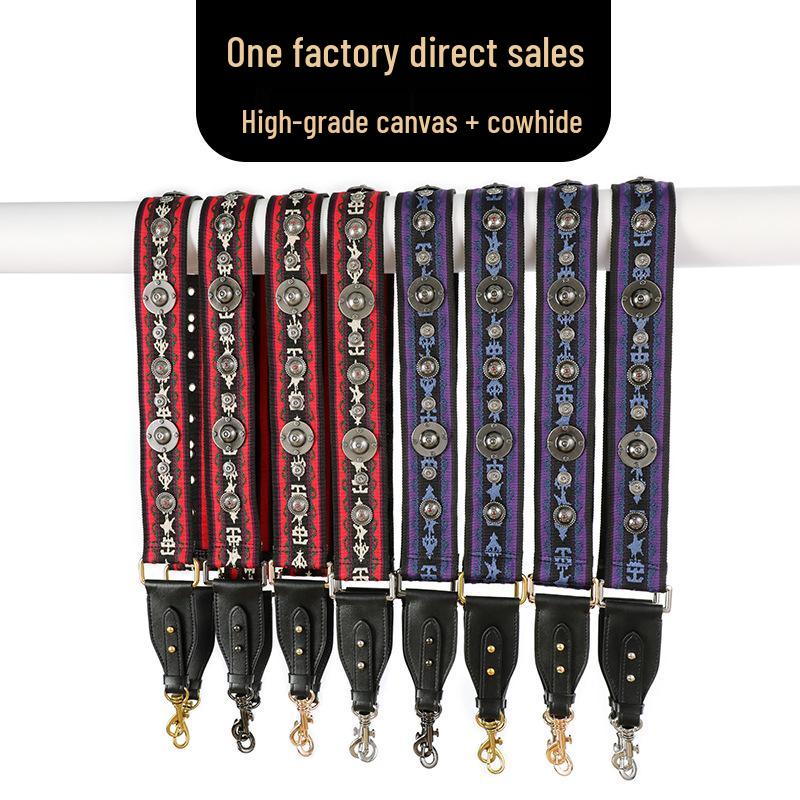 Ma Huang Shi Women's Genuine Leather Vintage Saddle Bag Strap with Rivets