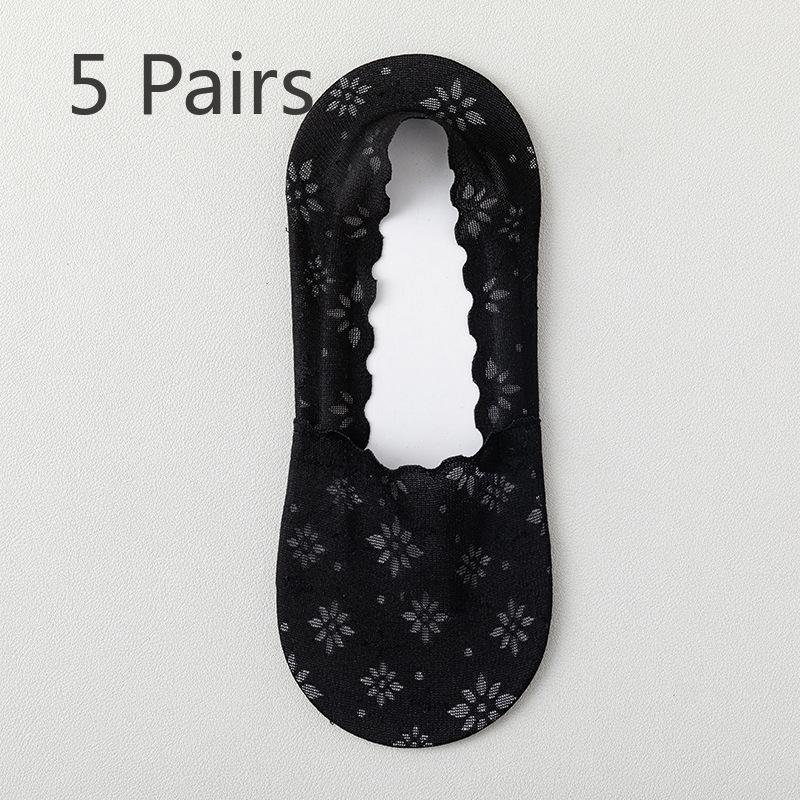 5 Paar Damen Sommer Dünne Feuchtigkeitstransport Schweiß Atmungsaktiv Baumwollsohle Rutschfeste Bootssocken