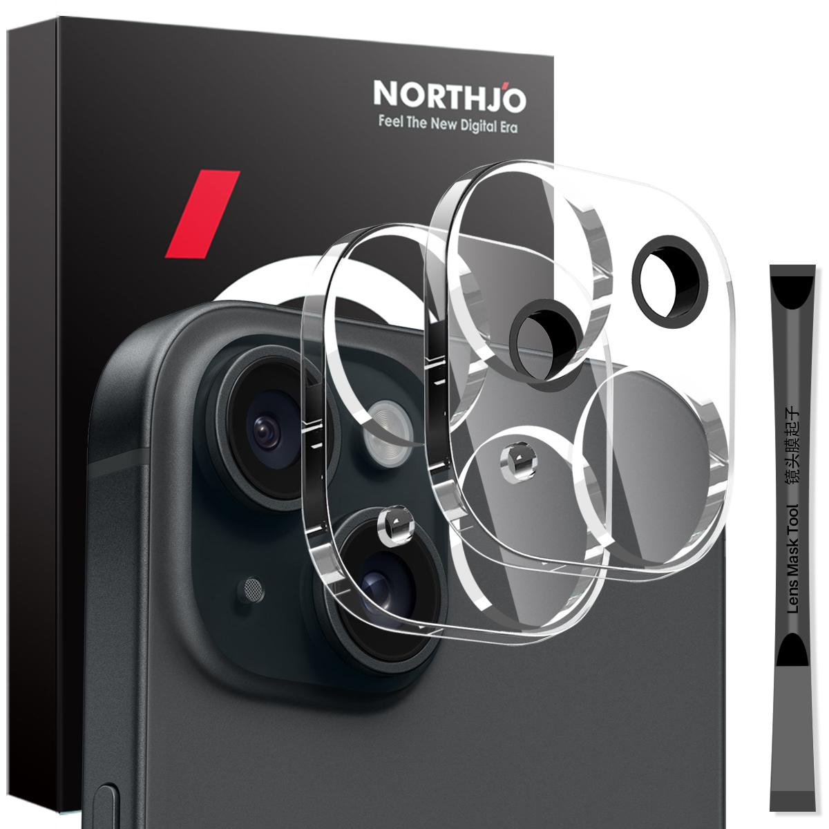 

NORTHJO 2Pcs For iPhone 15/15 Plus Tempered Glass Camera Lens Protector Clear 3D Full Coverage Integrated Type A