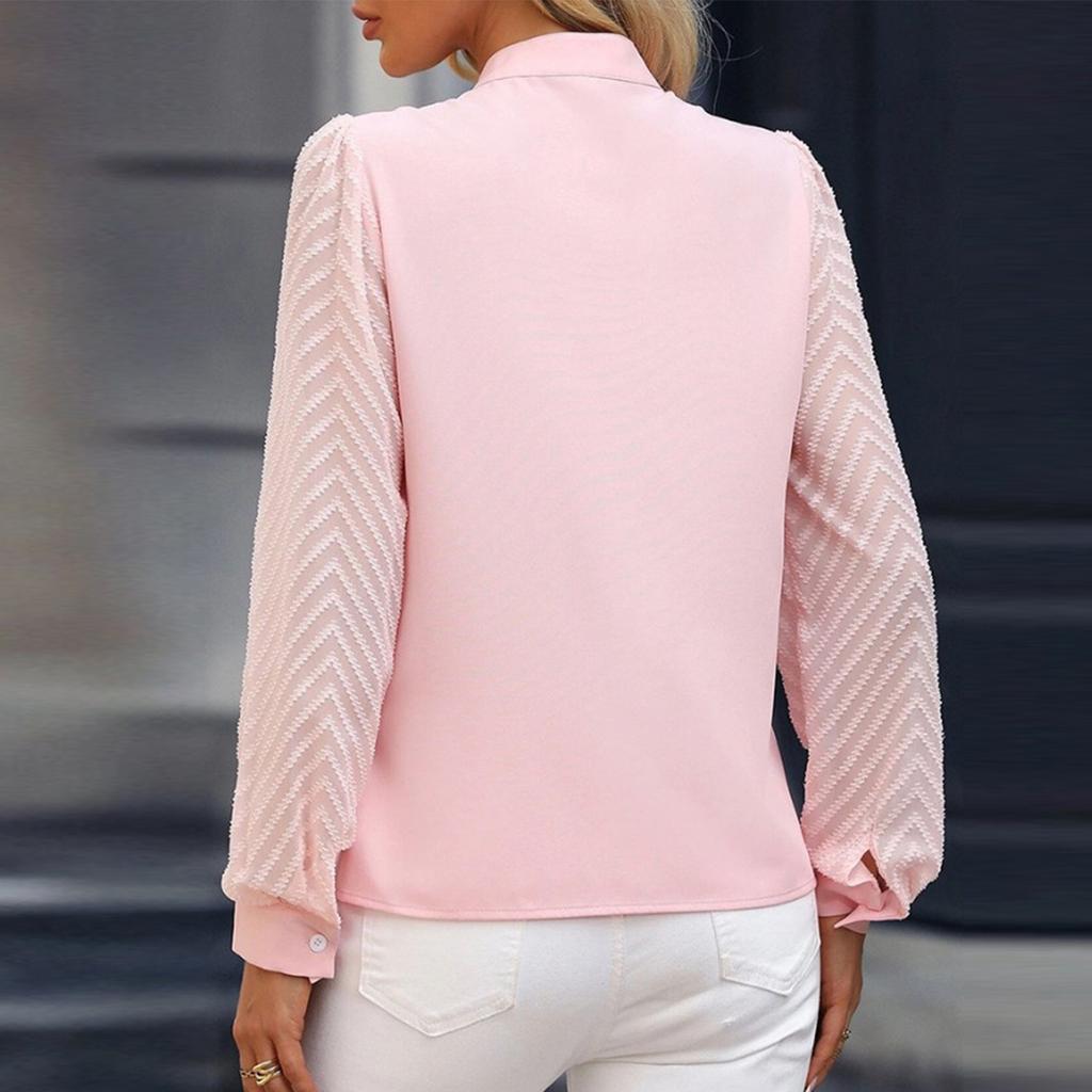Women's Casual Fashion Patchwork Chiffon Long Sleeve Solid Color Shirt