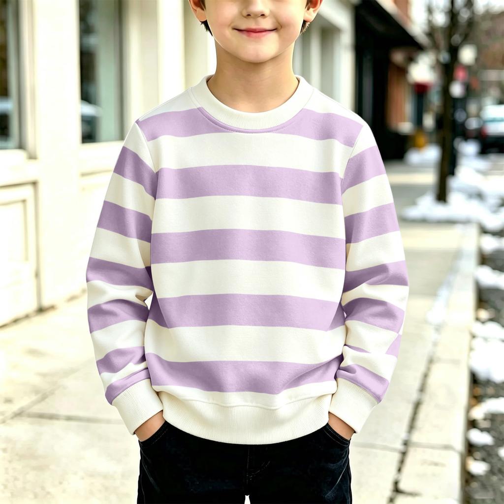 Boys Girls Striped Long Sleeve Crewneck Sweatshirt Casual Comfortable Pullover for Fall and Winter