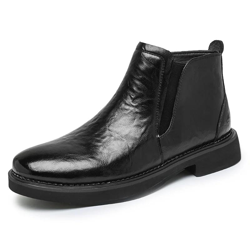 

Модные высококачественные кроссовки на молнии сбоку Мужские из натуральной кожи Мужская повседневная обувь Новые мужские ботинки 2024 Универсальные удобные ботильоны 38 чёрный