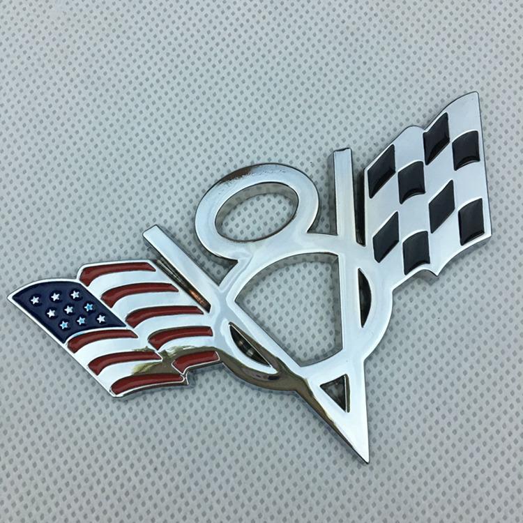 Chevrolet Dodge JEEP Rear Decal V8 Flag Metal Car Sticker