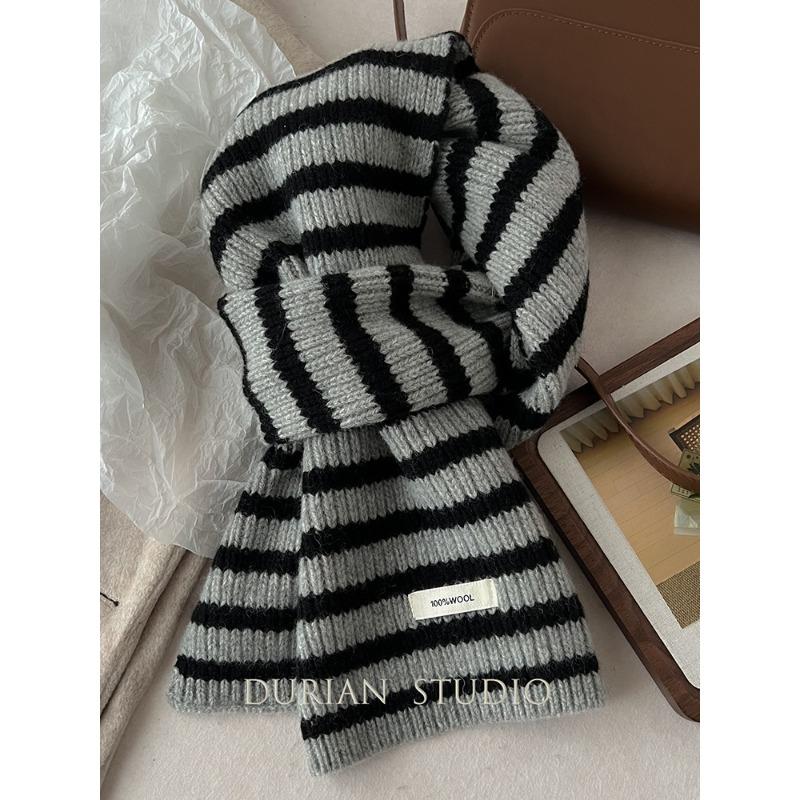 

Winter Warm Striped Pure Wool Scarf Korean Style Versatile Knitted Scarf