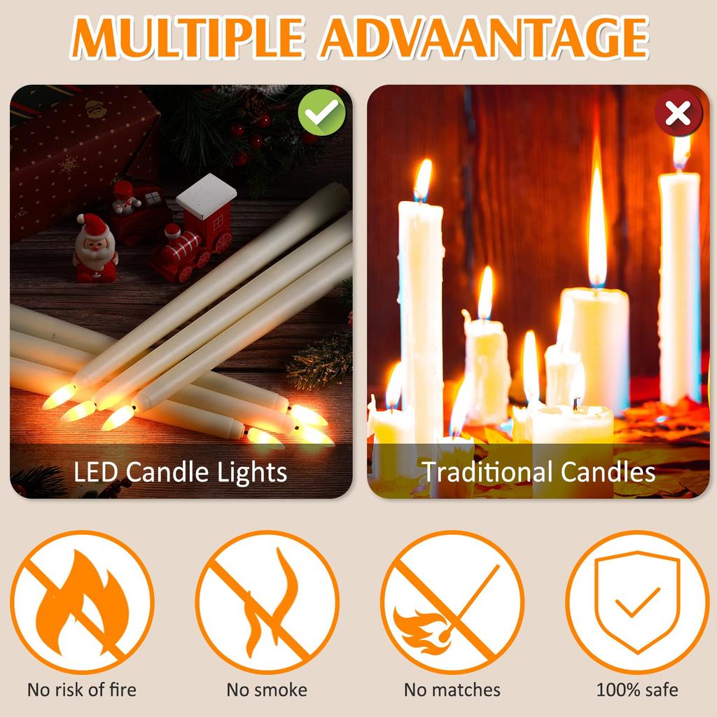 Flameless Taper Candles with Remote Battery Operated Flickering Wick LED Candle for Wedding Christmas Holiday Party Home Decor