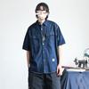 Japanische Retro-Modemarke, Sommer, lockeres Denim-Kurzarmhemd, künstlerisches Jugend-Arbeitshemd, mehrlagige Jacke für Herren und Damen