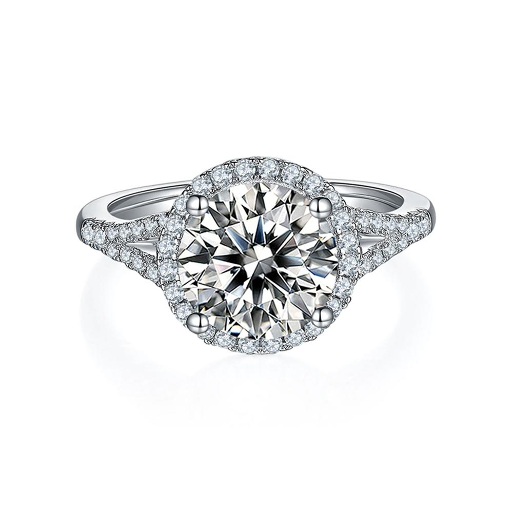 Vinregem Classic 100% 925 Sterling Silver VVS1 1.5-3CT Round Cut D Color Real Moissanite Diamond Engagement Fine Jewelry Ring Anniversary Gift