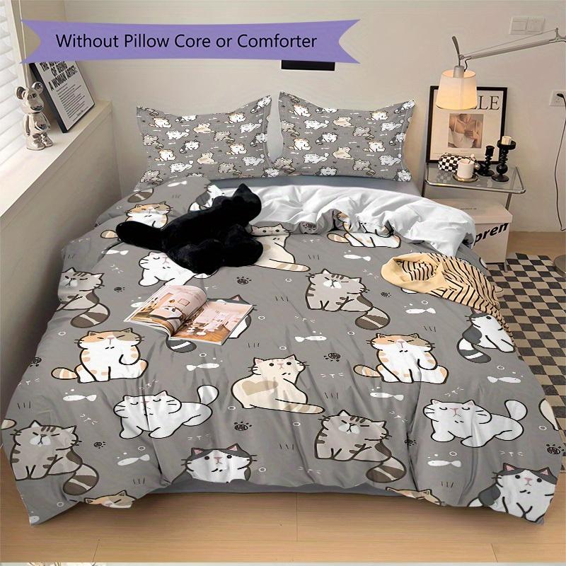 3pcs Cats Pattern Print Bedding Quilt Cover, Soft and Comfortable Quilt Cover Suitable for Bedroom and Guest Room177