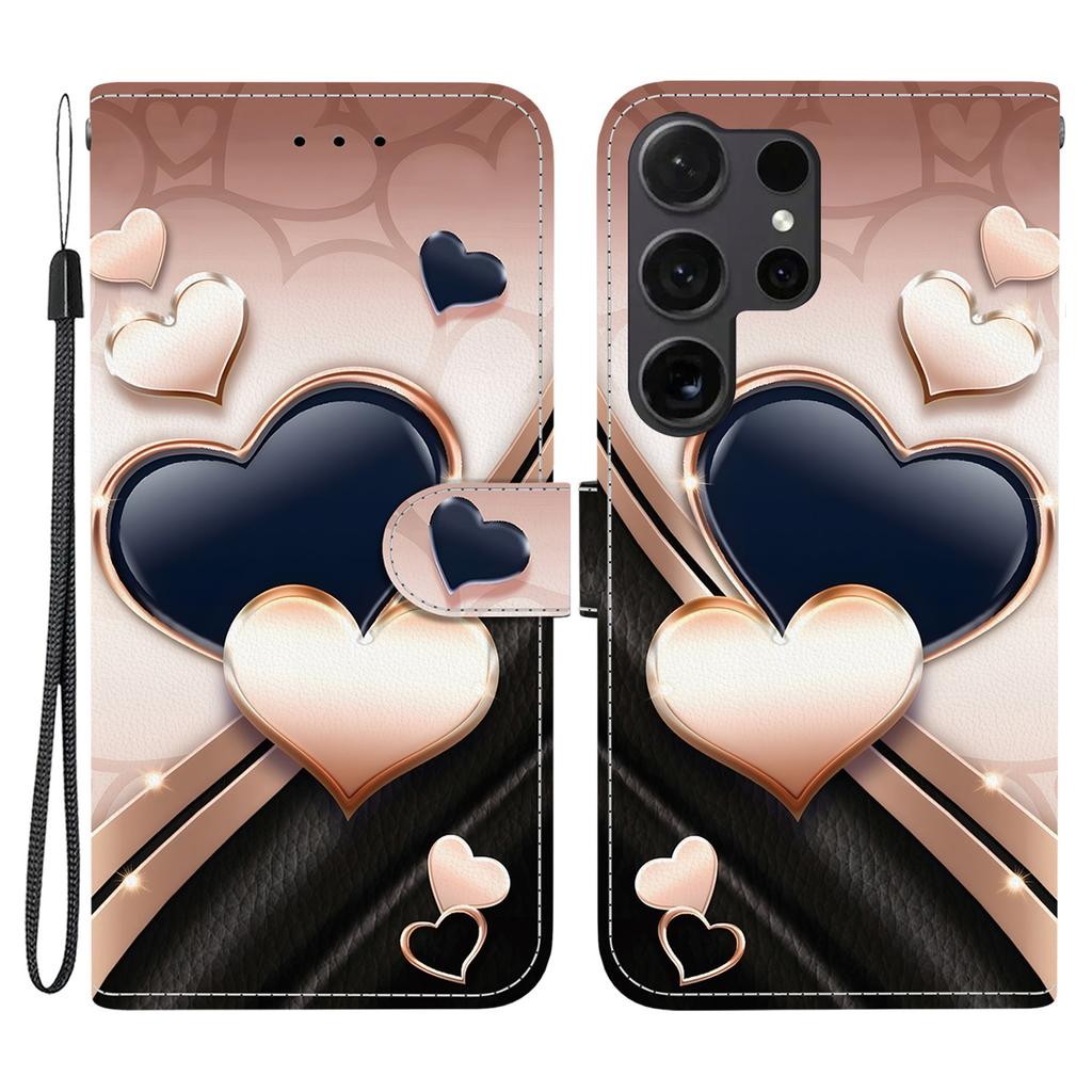 For Samsung Galaxy S26 Ultra Leather Case Stand Wallet Pattern Printing Phone Cover with Wrist Strap