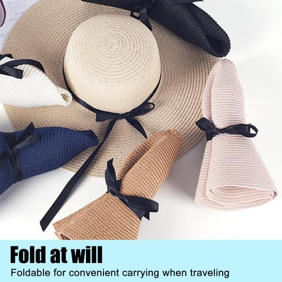 Women Straw Hat Wide Brim Lace-up Ribbon Sun Protection Hat Lightweight Quick-Drying Hat Hiking Walking Neck Coverage Hat