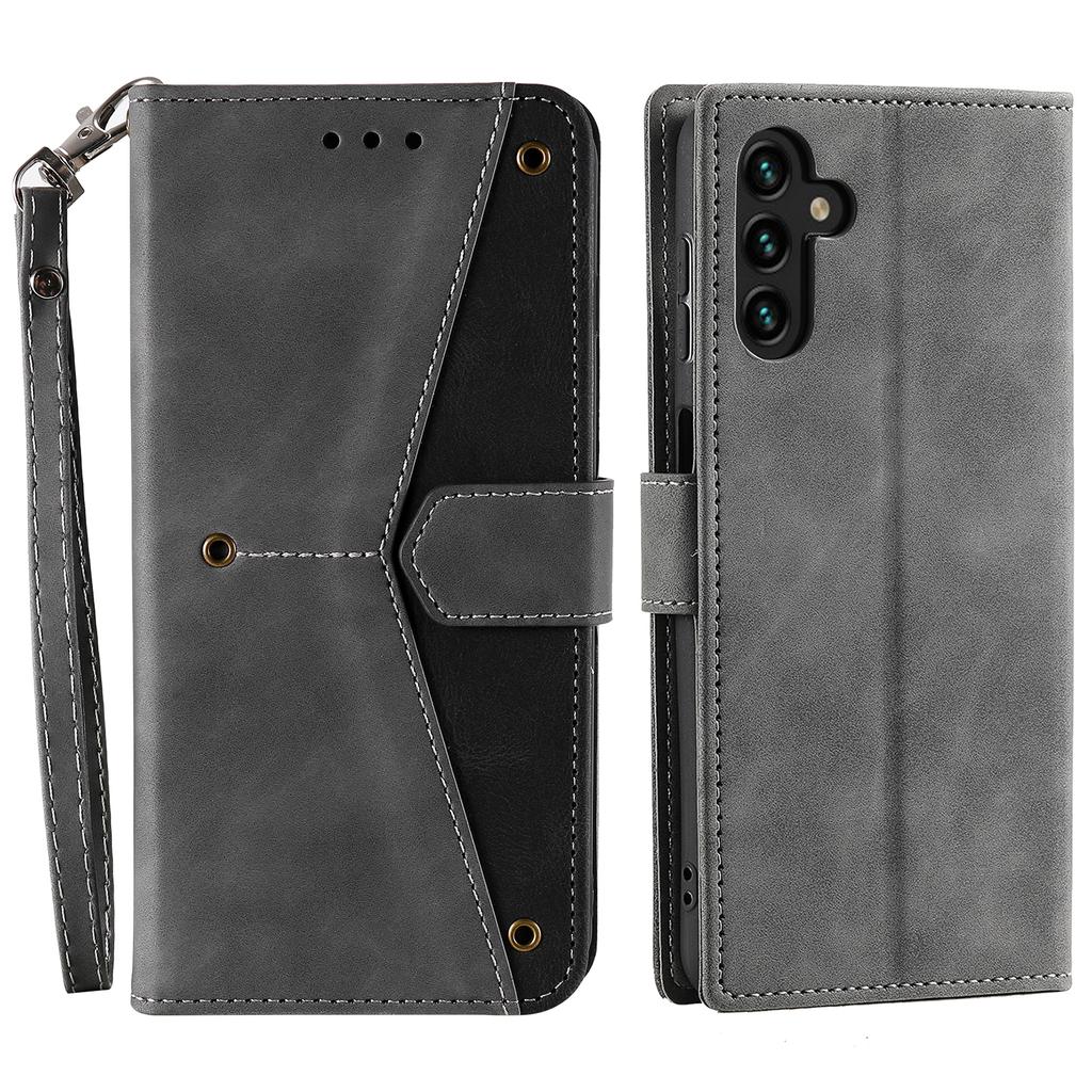 For Samsung Galaxy A17 Leather Case Splicing Stitching Wallet Phone Cover with Wrist Strap