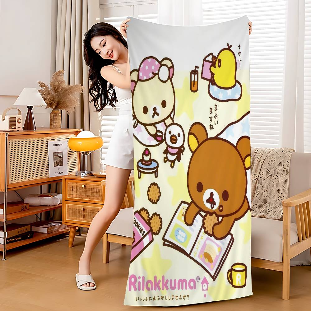Japan Cute Cartoon R-ilakkuma Beach Towel Colorful Bath Towels For Girl Microfiber Quick Dry Custom Sand Free Beach Yoga Gym