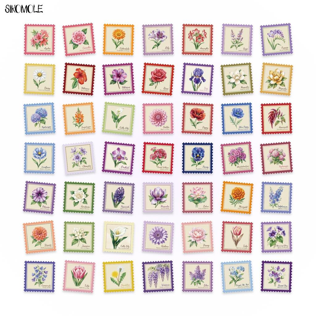 10 30 50Pcs Stamp Style Literary Flowers Stickers Book Diy Skateboard Toys Guitar Luggage Suitcase Decoration Graffiti Sticker