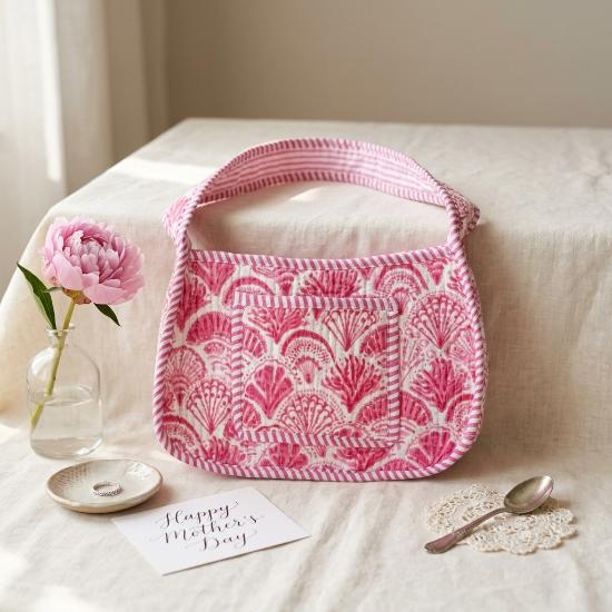 Shoulder Bag Usalover925 Pink Quilted Cotton Floral Print Shoulder Bag 03