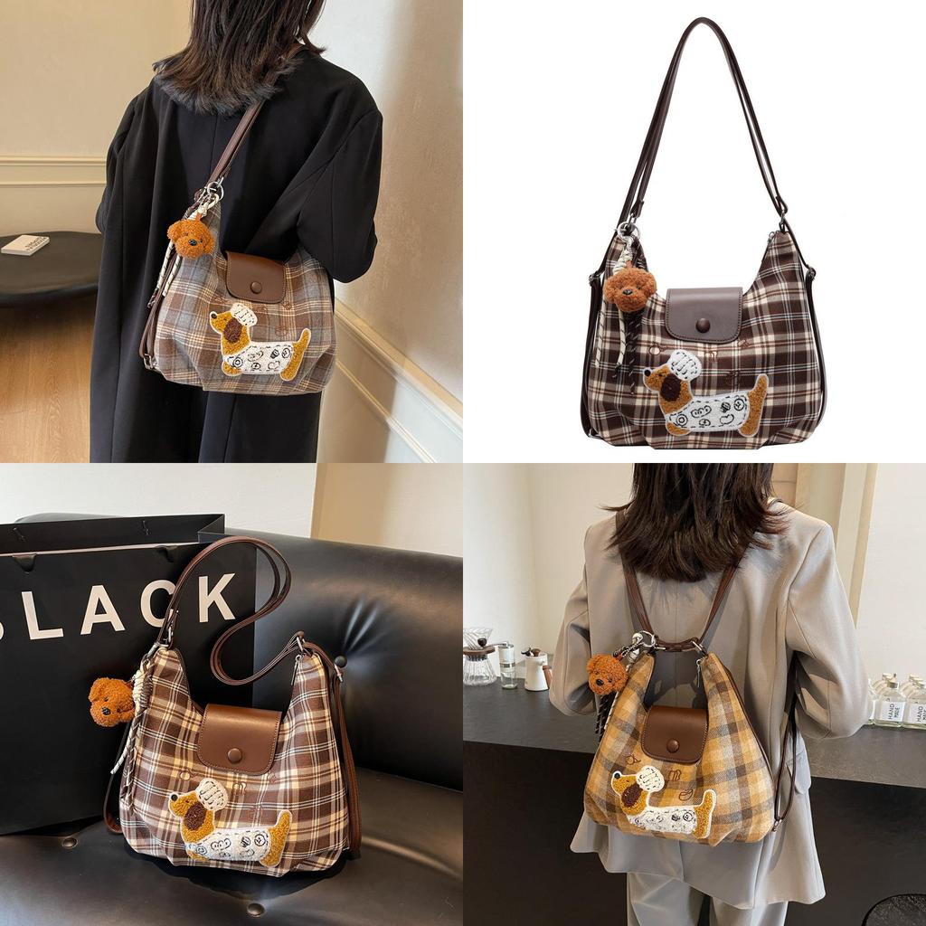 Chic Vintage Grid Pattern Shoulder Tote Bag With Versatile Large Size For Everyday