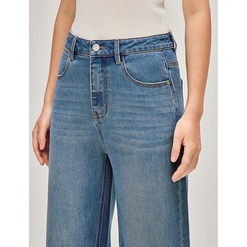 INMAN Women's 2026 Spring High-Waist Whiskered Split Straight-Leg Jeans