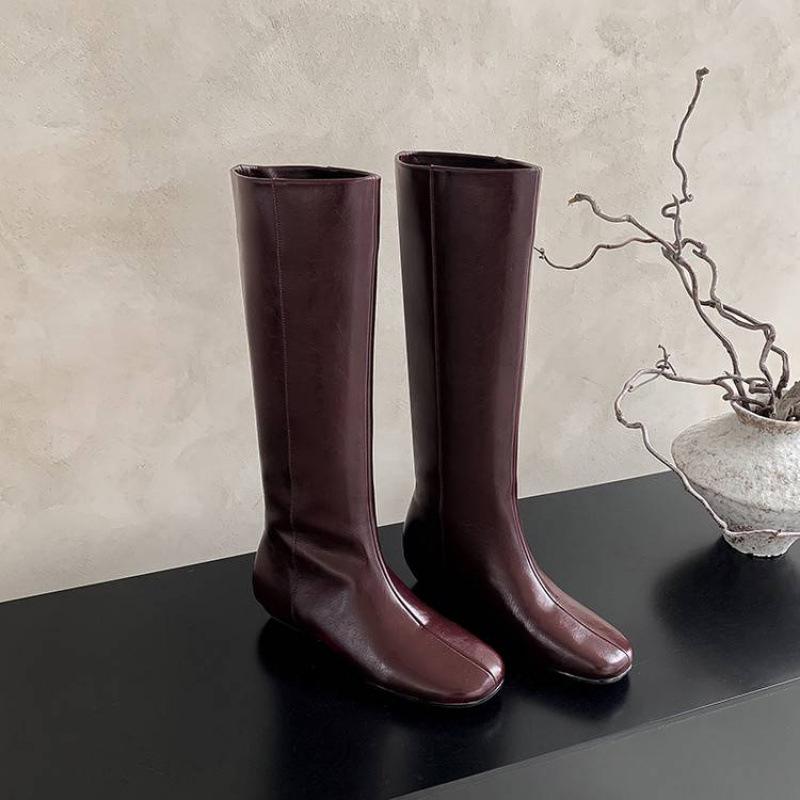 

Осінні та зимові шкіряні чоботи, жіночі чоботи великого розміру на середньому каблуці, з рукавом, однотонні чоботи з коров ячої шкіри, нові жіночі шкіряні чоботи 35