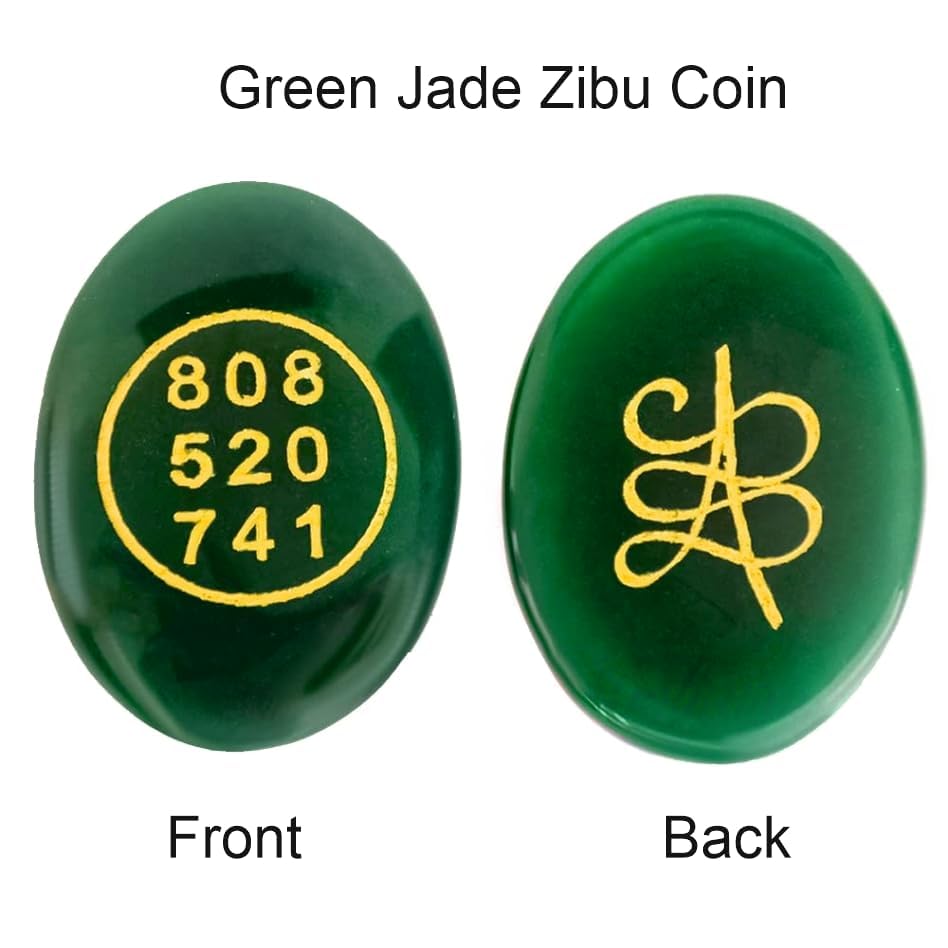 SEREIN Green Jade Zibu Coin Lucky Feng Shui Healing Symbol Crystal Money Wealth Zebu Stone For Good Luck Prosperity And Positivity In Abundance,