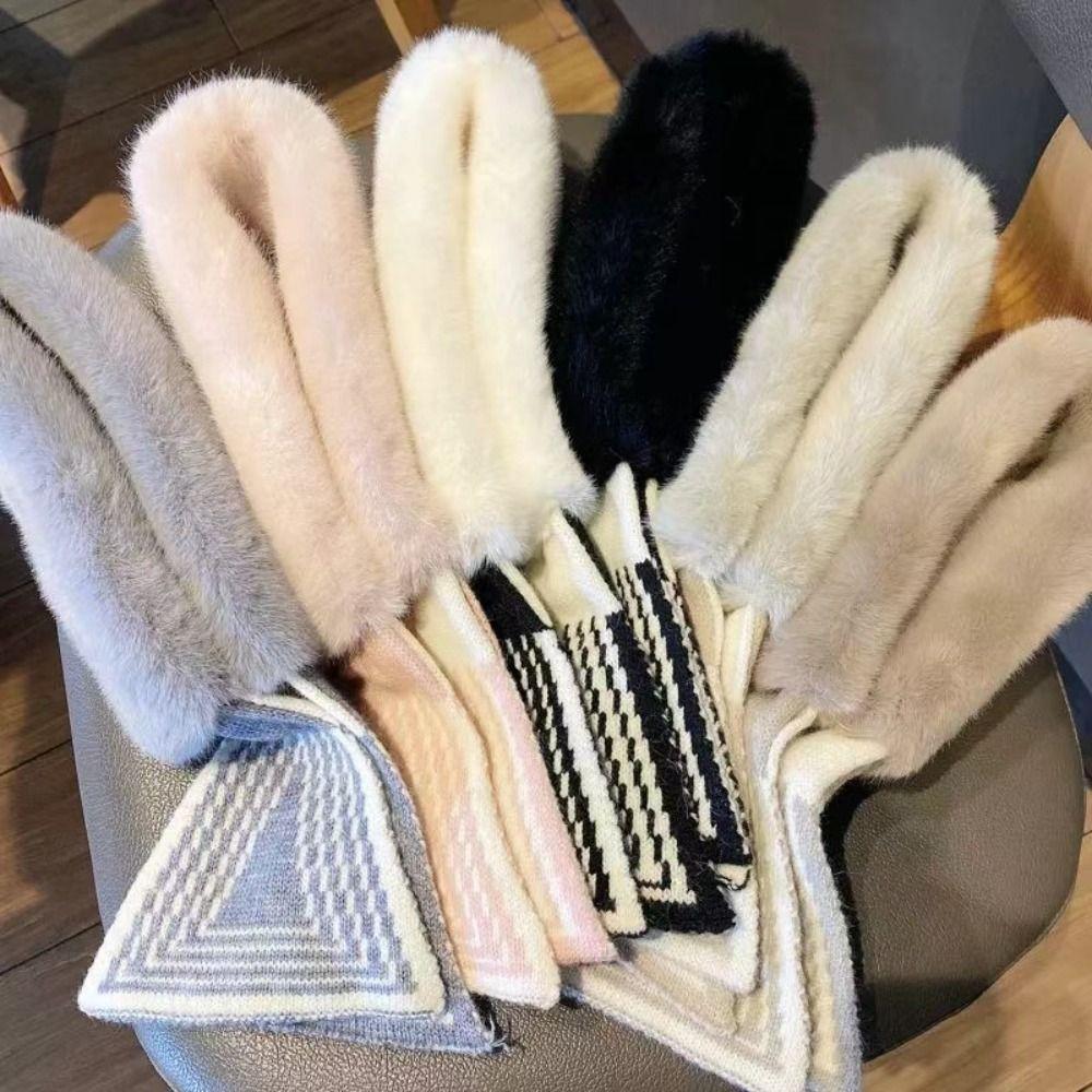 Thicken Cross Collar Scarf Solid Color Warm Fur Collar Cute Neck Scarf  Cold Weather