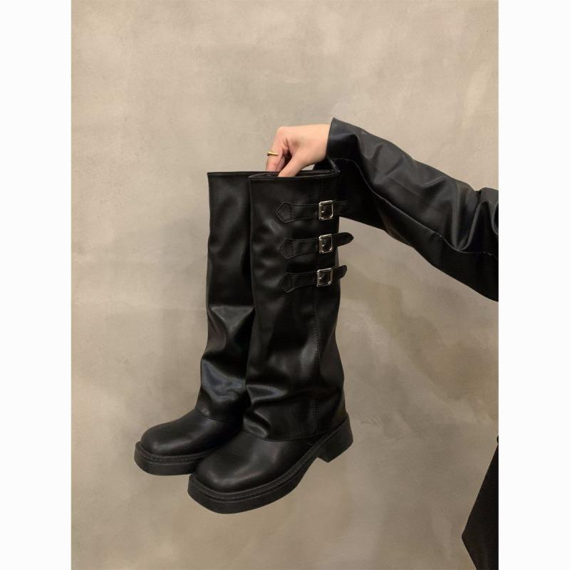 Thick-soled Versatile Retro Trousers, Long Women's Boots, New Autumn and Winter Fashion Stacking Boots, Long Boots, Children's Card