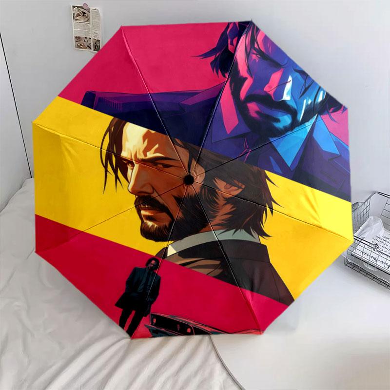 John Wick Art, automatic folding umbrella, portable and foldable design, 8 ribs, a Christmas or birthday gift.