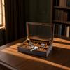 Soft Lining Watch Storage Box with Glass Lid Compartmented Display Case