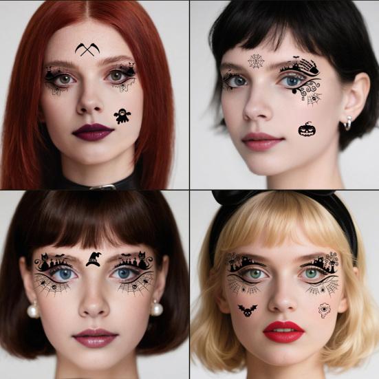 10 Sheets Halloween Spider Eye Tattoo Stickers Face Temporary Tattoos DIY Bat Skull Spider Web Pattern Scary Eye Shadow Stickers for Adult Kids