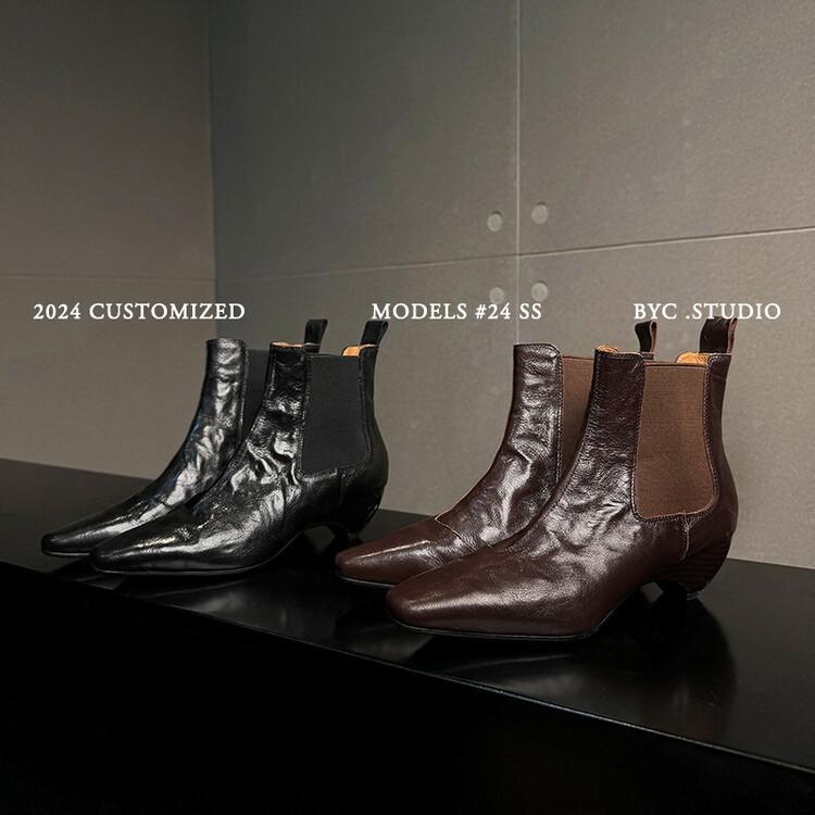 Square-headed Sheepskin Chelsea Boots Children's Short Boots 2025 Autumn and Winter New French and Ankle Boots Mid-heel One-pedal Boots