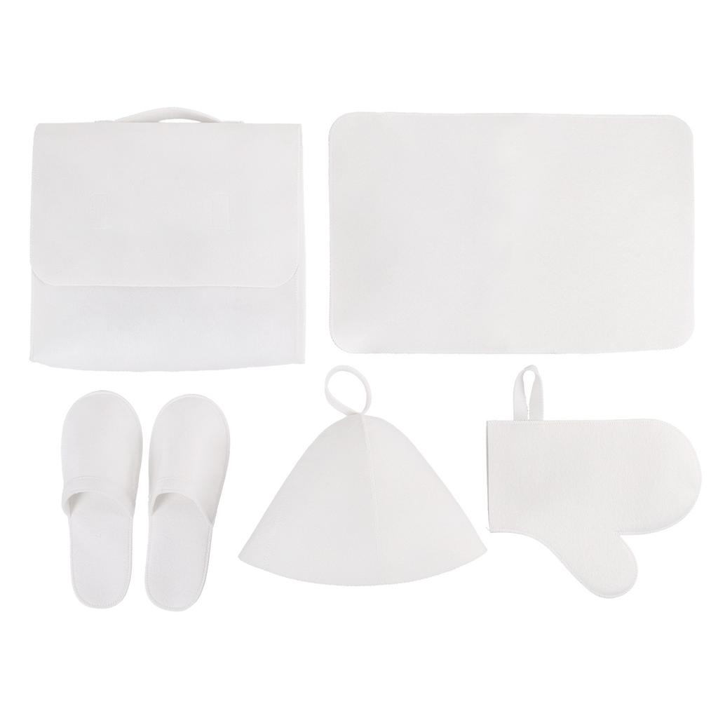 5-Piece Sauna Accessory Set Wool Felt Gloves Slippers Seat Cushion & Hat with Storage Bag for Hair Drying & Cleaning