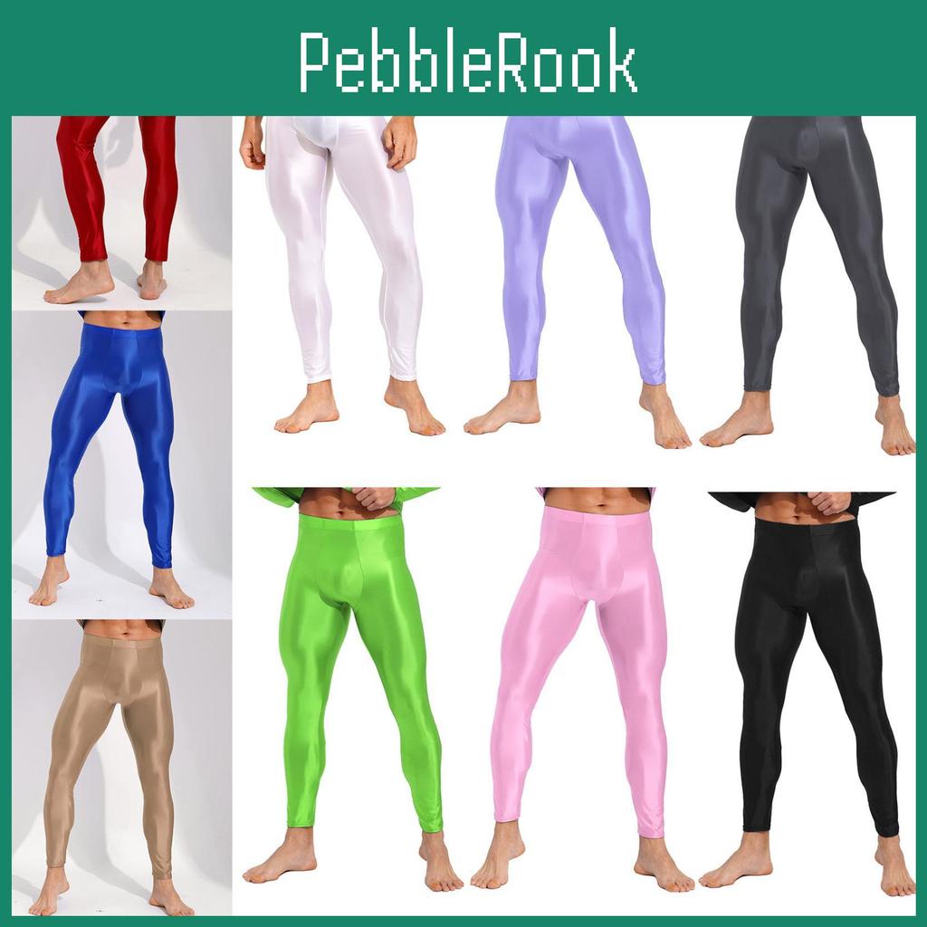 Waistband Mens Glossy Elastic Leggings Skinny Pants For Yoga Exercise Running Gym Fitness Workout