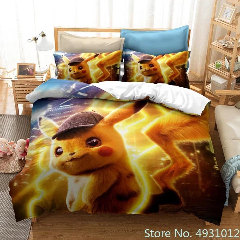 Comforter Pokemon Dragon Bedding Set 3D Printed Anime Figure Pikachu Peripheral Family Decor Kids Bedroom Warm Bedclothes