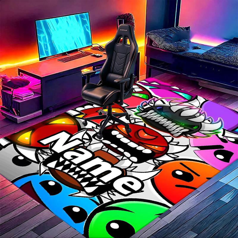 Custom Name Personalized Geometry Dash Print Carpet, Versatile Home Decor Rug, for Playroom, Apartment, Balcony, Entryway, Hallway Gift