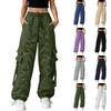 Women’s Fashion Casual Elastic Waist Drawstring Jogger Cargo Pants with Pockets Loose Fit Long Trousers for Daily Wear Street Style