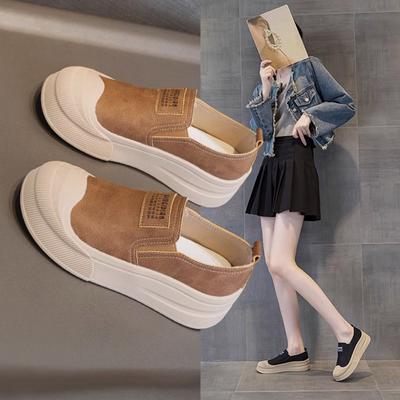 Fashion NEW Spring/Autumn Women Loafers Round Toe Thick Heel Shoes Split Leather Shoes for Women Casual Slip-on Plus Size Platform Shoe