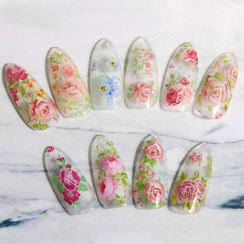 1Pcs 100cm Flower Rose Nail Transfer Foils Sticker Paper Floral Stickers Nails Wraps Tulip Nail Art Stickers Decal Nail Art