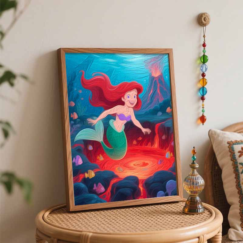 Disney Digital Oil Painting Art Kit Mermaid Underwater Volcano Handmade Coloring Painting Home Decor