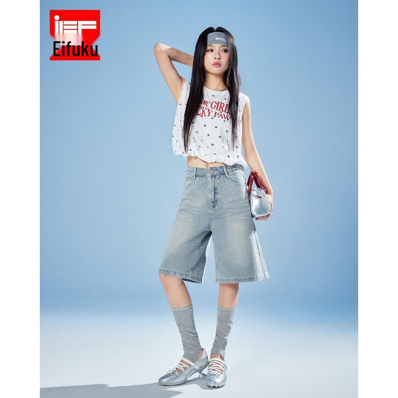 IEF Women s Summer Loose Denim Wide-Leg Capris L