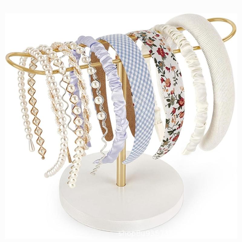 Contemporary Headband Display Stand Wooden Base Scrunchie Holder Space Saving Hair Accessories Organiser for Bedroom